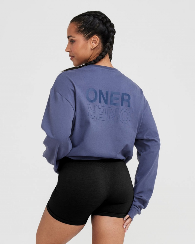 Oner Active Klassische Mirror Graphic Oversized Long Sleeve T-shirts Blau | UFAIWPB-76