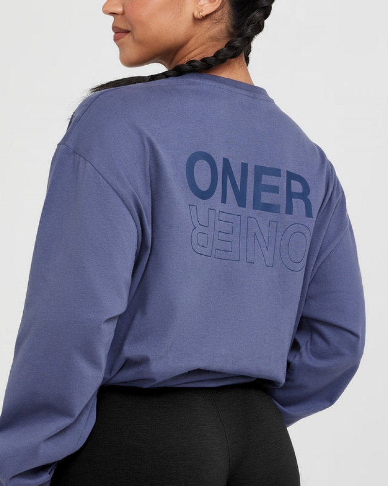 Oner Active Klassische Mirror Graphic Oversized Long Sleeve T-shirts Blau | UFAIWPB-76