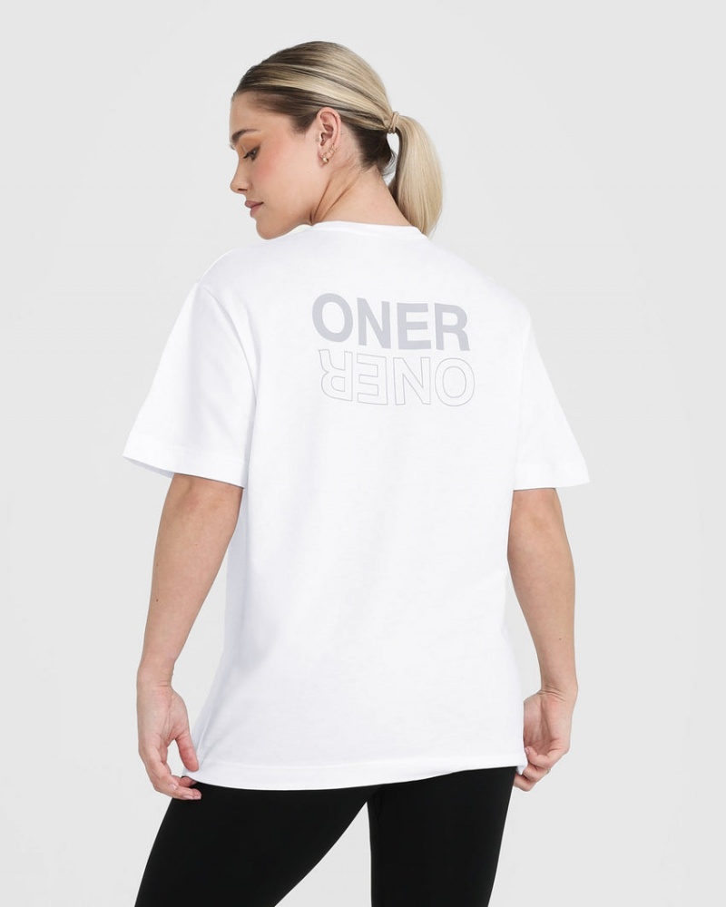 Oner Active Klassische Mirror Graphic Oversized T-shirts Weiß | QHKAWUB-52