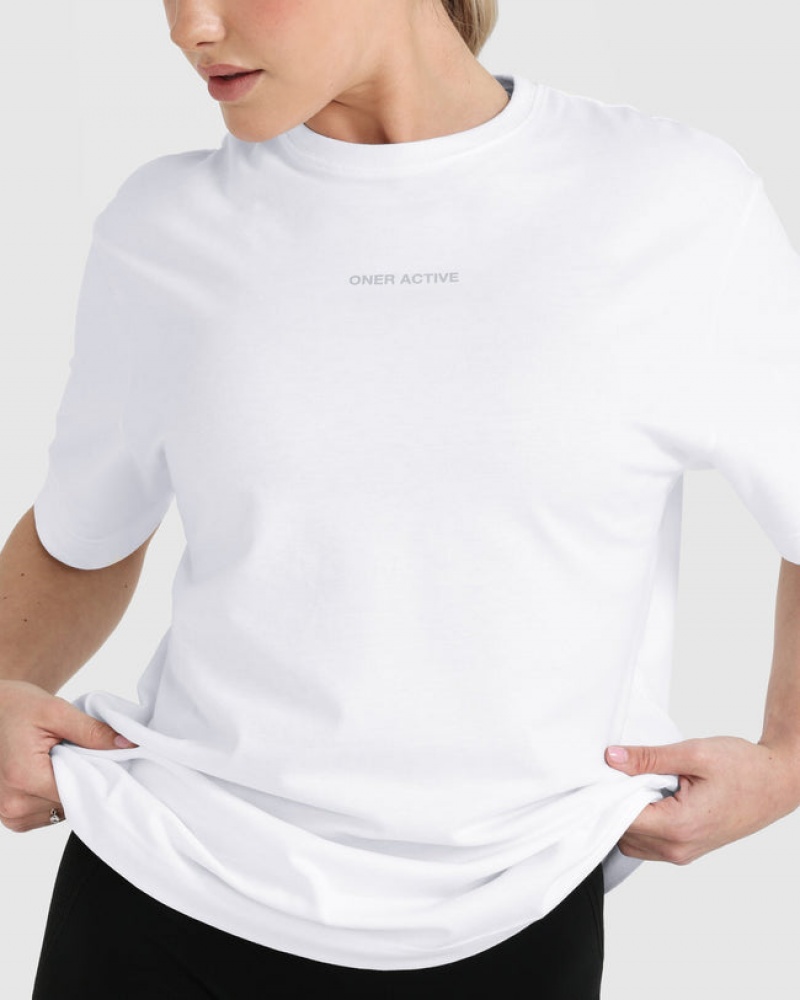 Oner Active Klassische Mirror Graphic Oversized T-shirts Weiß | QHKAWUB-52