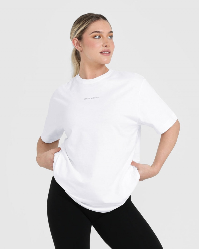 Oner Active Klassische Mirror Graphic Oversized T-shirts Weiß | QHKAWUB-52