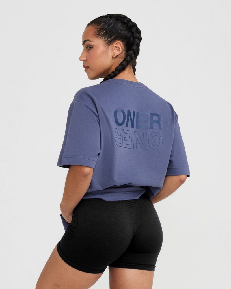 Oner Active Klassische Mirror Graphic Oversized T-shirts Blau | PUVNAKQ-07