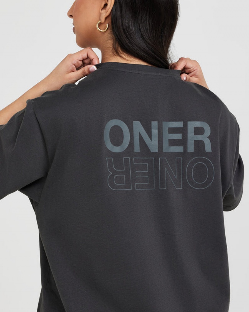 Oner Active Klassische Mirror Graphic Oversized T-shirts Schwarz | YXPQIWV-38