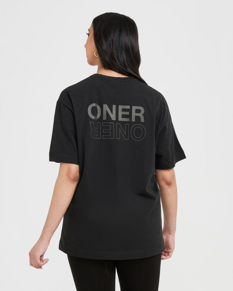 Oner Active Klassische Mirror Graphic Oversized T-shirts Schwarz | JKVRLYQ-56