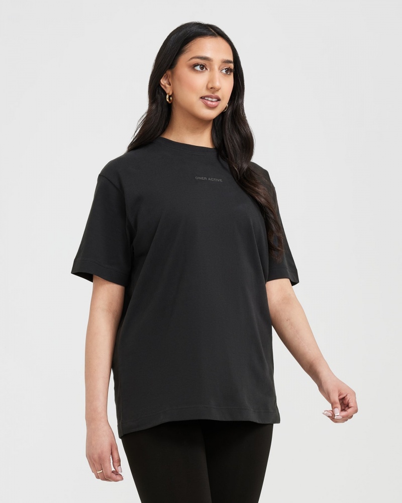 Oner Active Klassische Mirror Graphic Oversized T-shirts Schwarz | JKVRLYQ-56