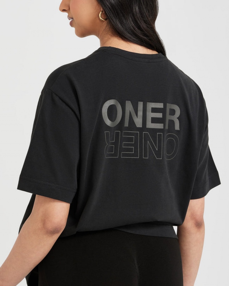 Oner Active Klassische Mirror Graphic Oversized T-shirts Schwarz | JKVRLYQ-56