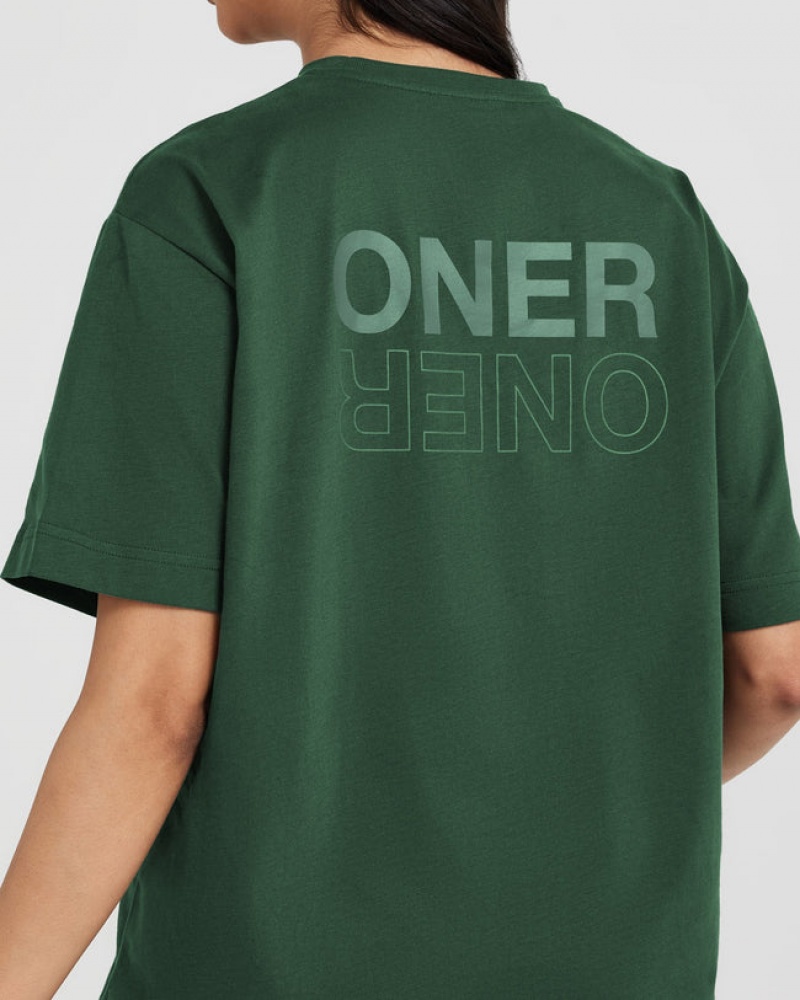 Oner Active Klassische Mirror Graphic Oversized T-shirts Grün | MTIQSVB-78