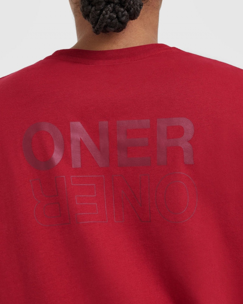 Oner Active Klassische Mirror Graphic Oversized T-shirts Rot Bordeaux | SMIJYBX-57