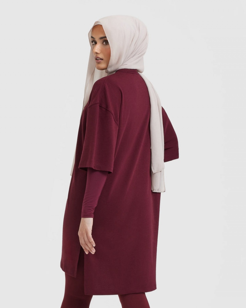 Oner Active Klassische Oversized Longline T-shirts Bordeaux | AXUMWYE-29