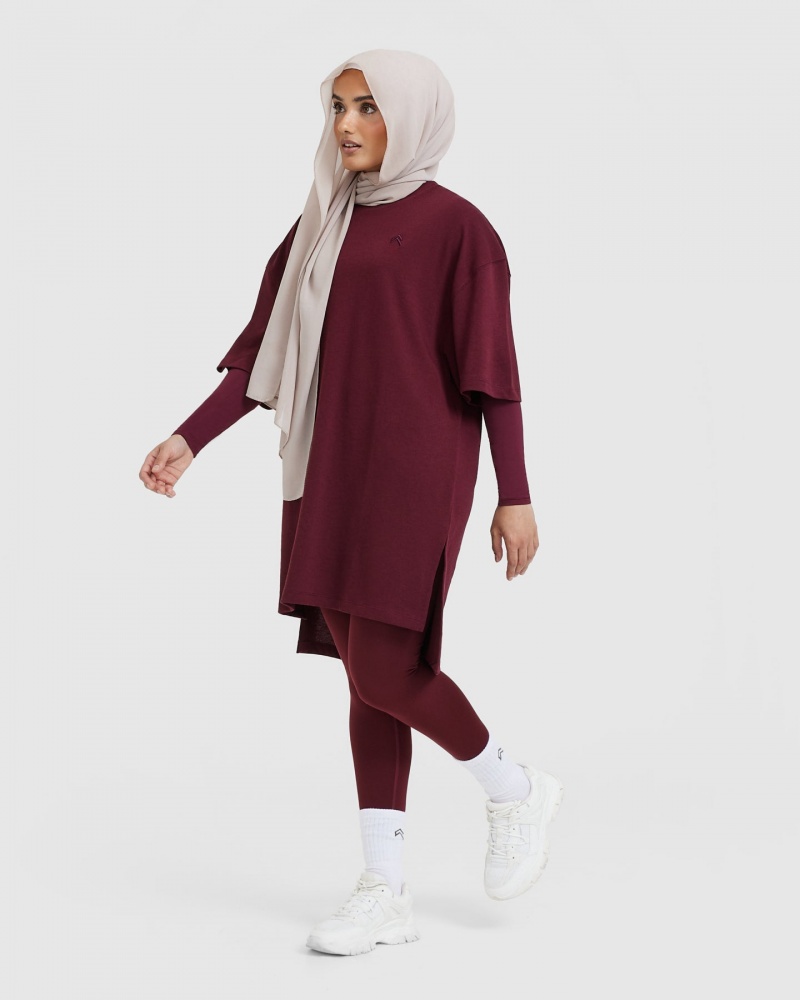 Oner Active Klassische Oversized Longline T-shirts Bordeaux | AXUMWYE-29