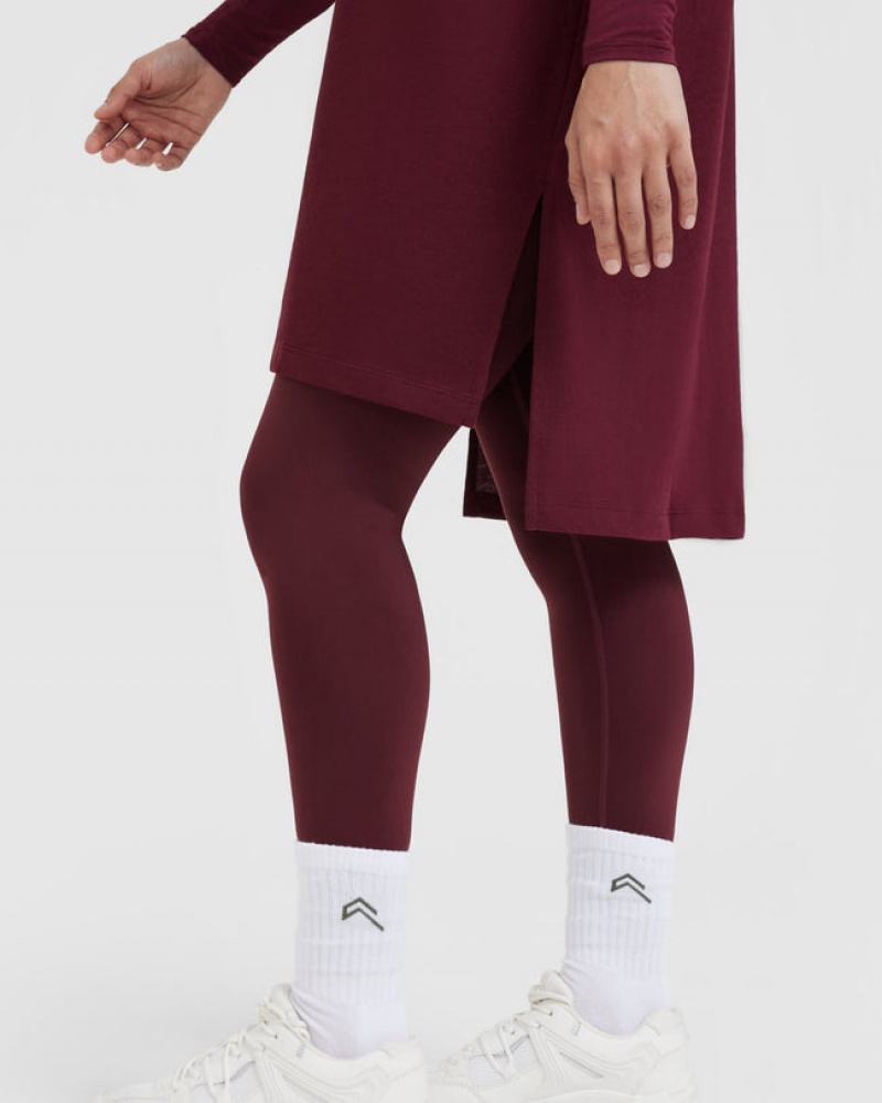 Oner Active Klassische Oversized Longline T-shirts Bordeaux | AXUMWYE-29