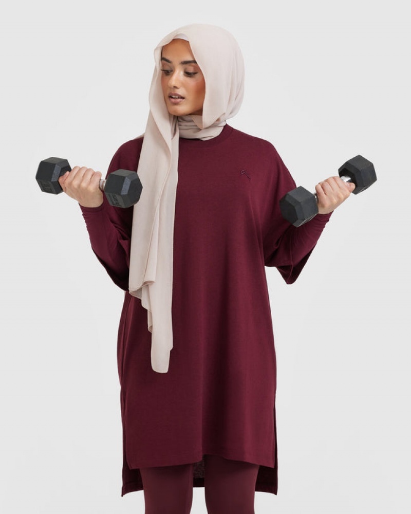 Oner Active Klassische Oversized Longline T-shirts Bordeaux | AXUMWYE-29