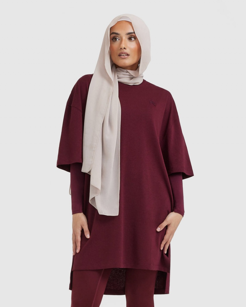 Oner Active Klassische Oversized Longline T-shirts Bordeaux | AXUMWYE-29