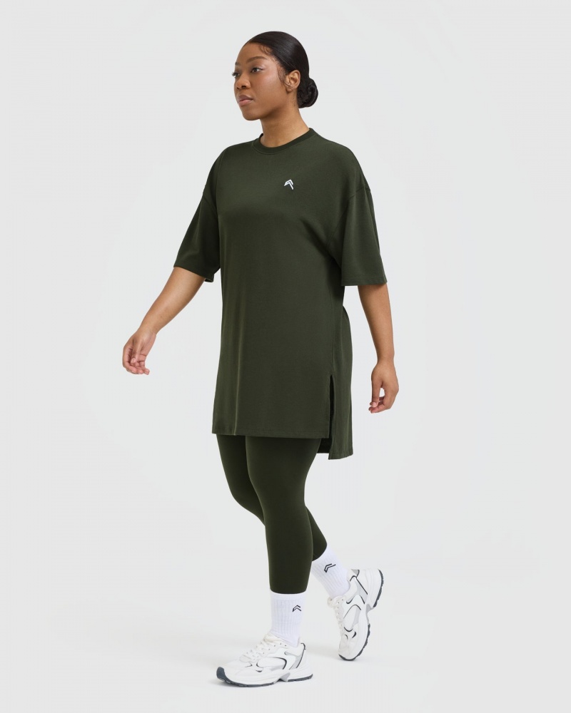 Oner Active Klassische Oversized Longline T-shirts Khaki | UPAZDJC-30