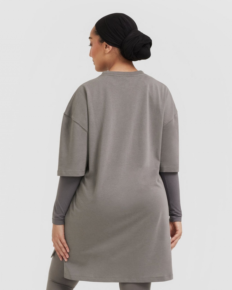 Oner Active Klassische Oversized Longline T-shirts Grau | OWREMFP-39