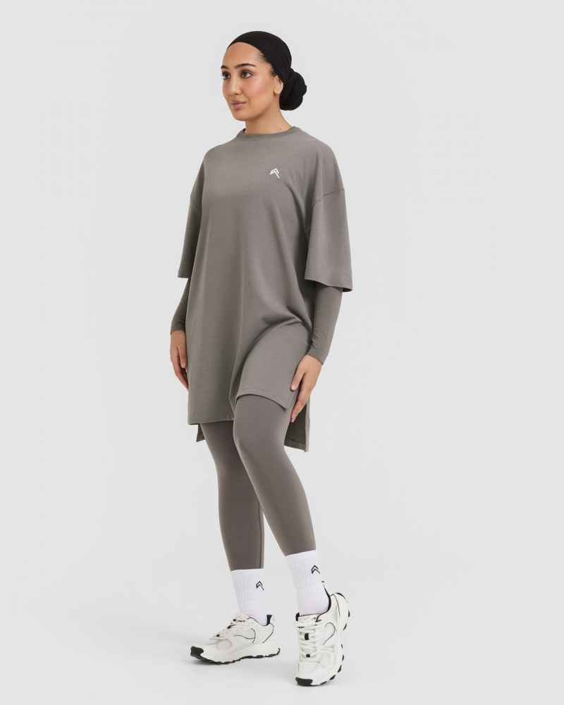 Oner Active Klassische Oversized Longline T-shirts Grau | OWREMFP-39