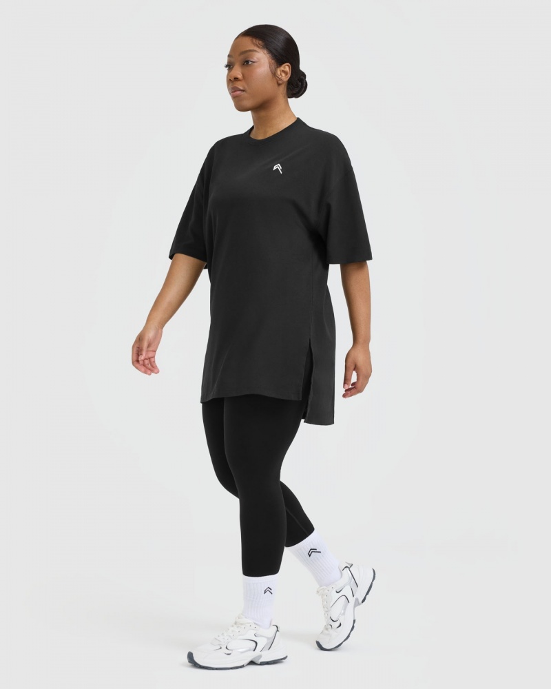 Oner Active Klassische Oversized Longline T-shirts Schwarz | UXDGZQC-15