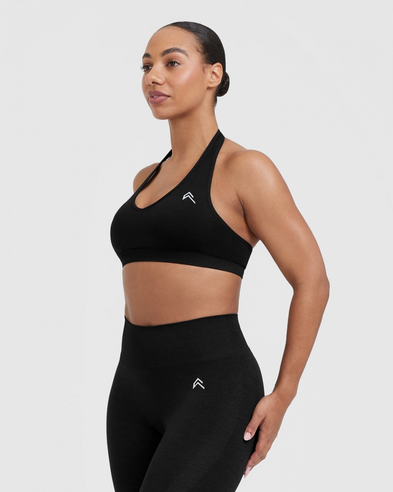 Oner Active Klassische Seamless 2.0 Halter Neck Bralette Sports Bras Schwarz | IWPCNEQ-51