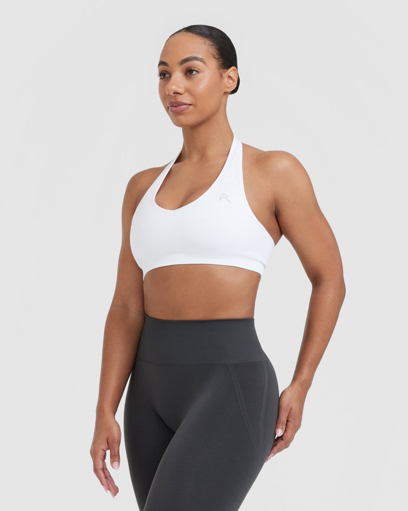 Oner Active Klassische Seamless 2.0 Halter Neck Bralette Sports Bras Weiß | CGKBNAD-79