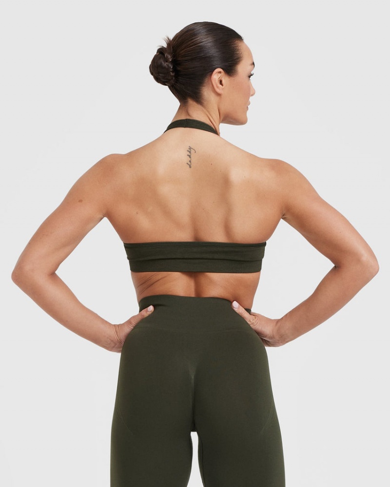 Oner Active Klassische Seamless 2.0 Halter Neck Bralette Sports Bras Khaki | BXGZNAP-52