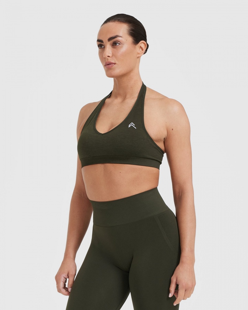 Oner Active Klassische Seamless 2.0 Halter Neck Bralette Sports Bras Khaki | BXGZNAP-52