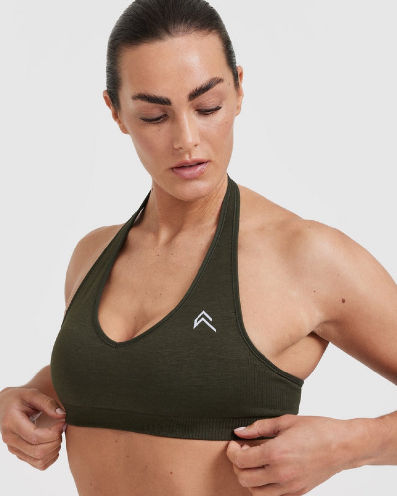 Oner Active Klassische Seamless 2.0 Halter Neck Bralette Sports Bras Khaki | BXGZNAP-52