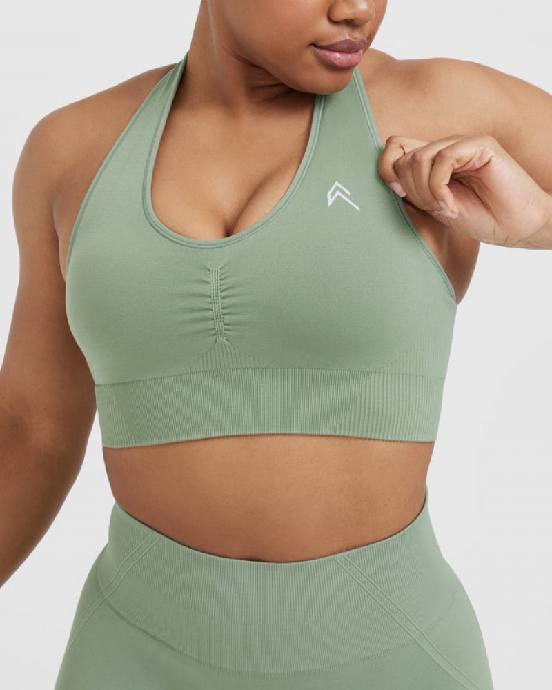 Oner Active Klassische Seamless 2.0 V-Neck Bralette Sports Bras Olivgrün | YBCRGUI-46