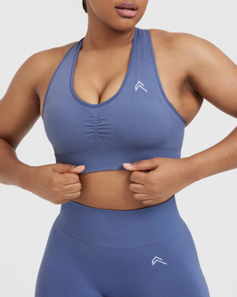 Oner Active Klassische Seamless 2.0 V-Neck Bralette Sports Bras Blau | QWMBOUK-94