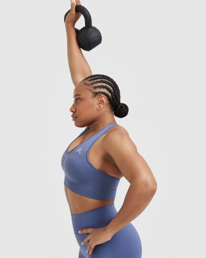 Oner Active Klassische Seamless 2.0 V-Neck Bralette Sports Bras Blau | QWMBOUK-94