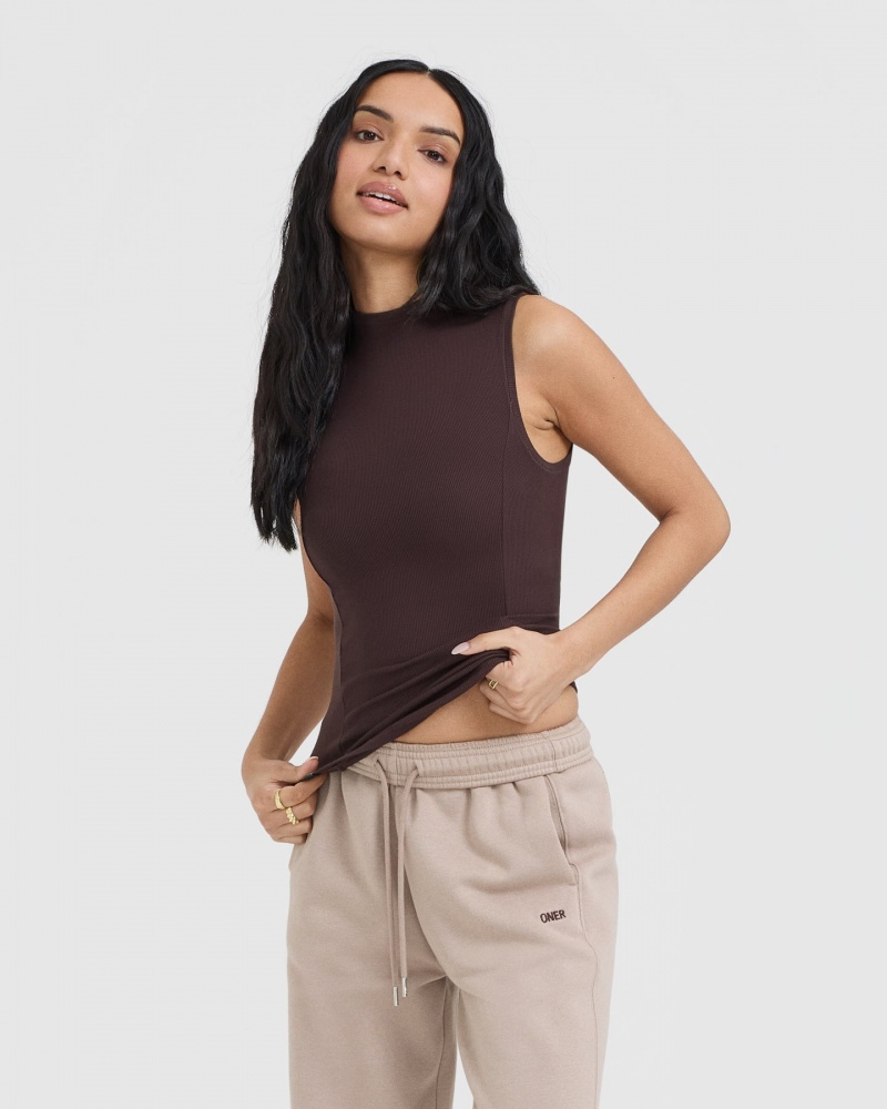 Oner Active Mellow Rib Mock Neck Tank T-shirts Lila Braun | TIHDNPY-62