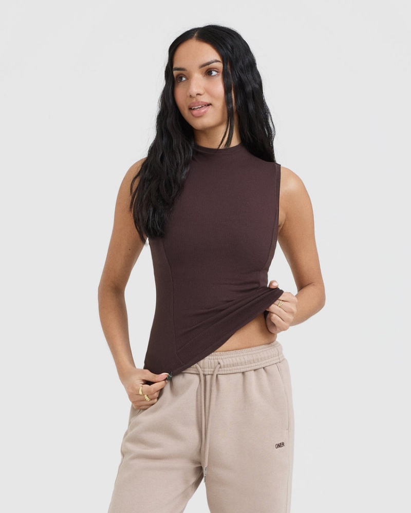 Oner Active Mellow Rib Mock Neck Tank T-shirts Lila Braun | TIHDNPY-62