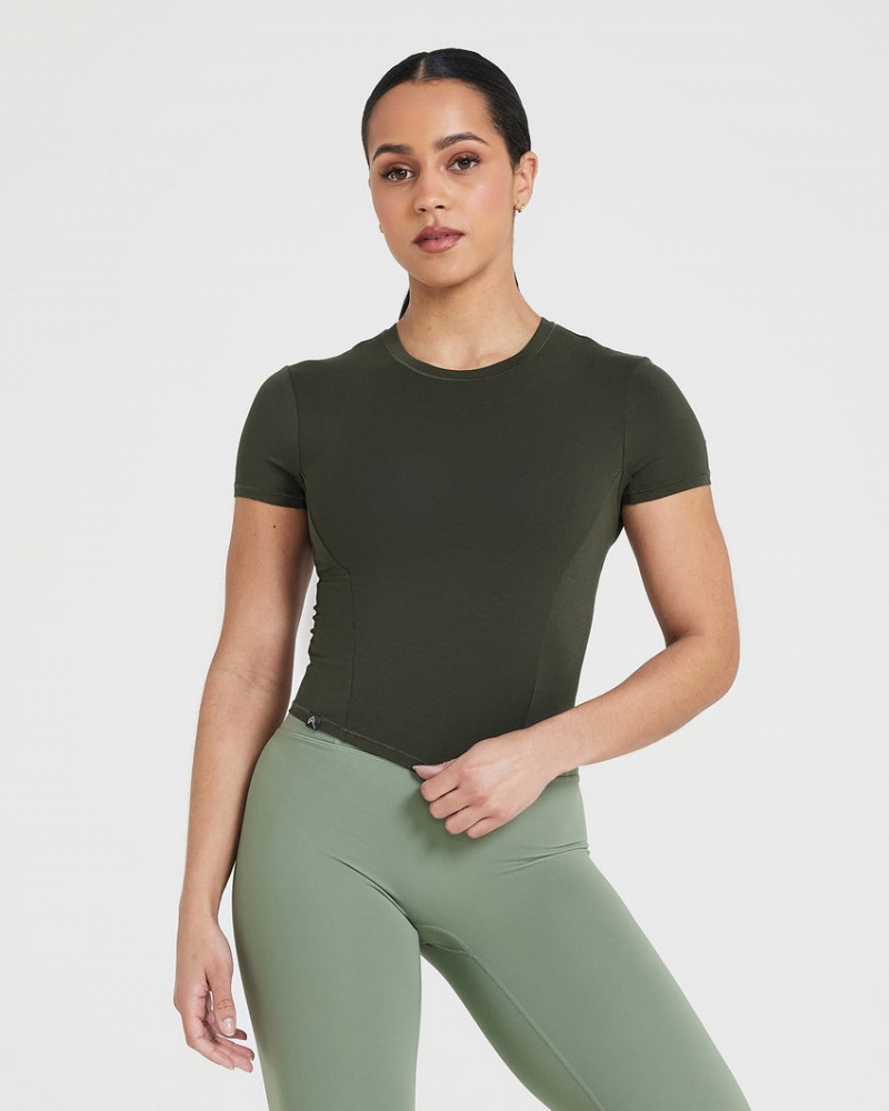 Oner Active Mellow Soft Mid Kurzes Sleeve T-shirts Khaki | FEKZGRX-72