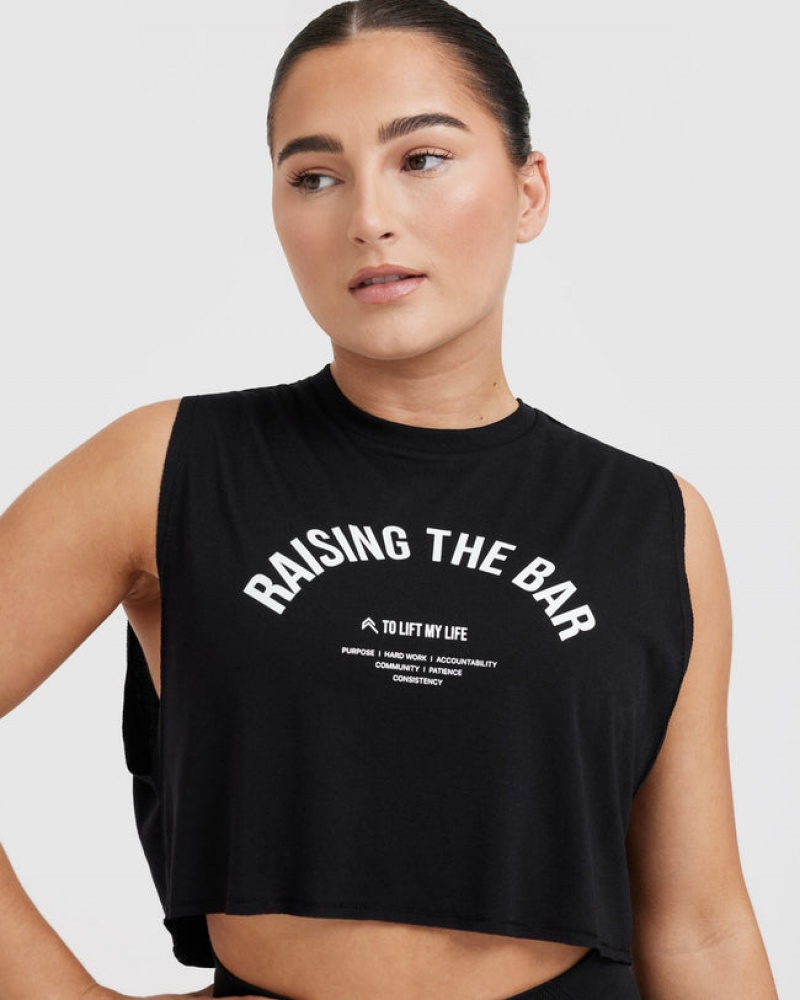 Oner Active Raising The Bar Graphic Muscle Crop T-shirts Schwarz | ZVNMIHQ-84