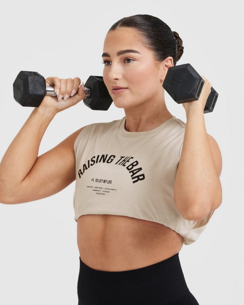 Oner Active Raising The Bar Graphic Muscle Crop T-shirts Braun | GMKEPTO-62