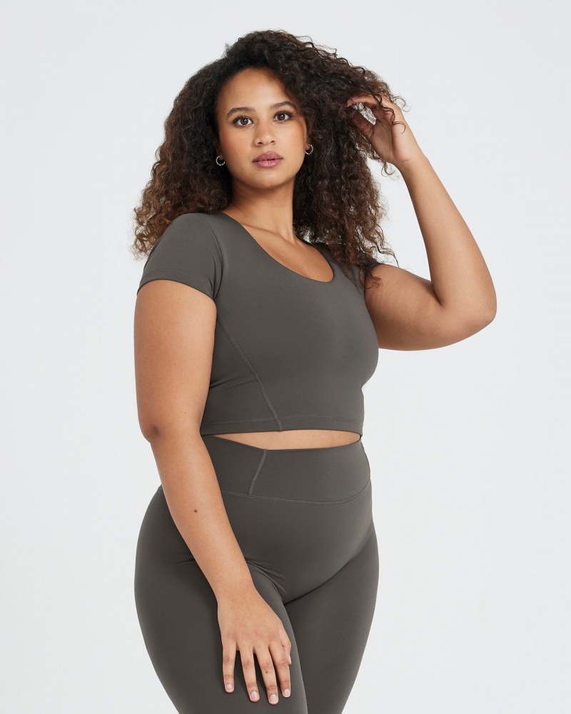 Oner Active Timeless Crop Kurzes Sleeve Tee T-shirts Tiefesgrau Braun | EWFSZQD-92