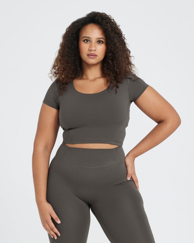 Oner Active Timeless Crop Kurzes Sleeve Tee T-shirts Tiefesgrau Braun | EWFSZQD-92