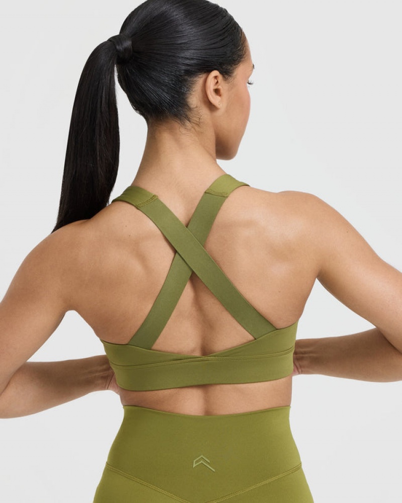 Oner Active Timeless Weite Riemen Sports Bras Olivgrün Grün | HWVIKCQ-14